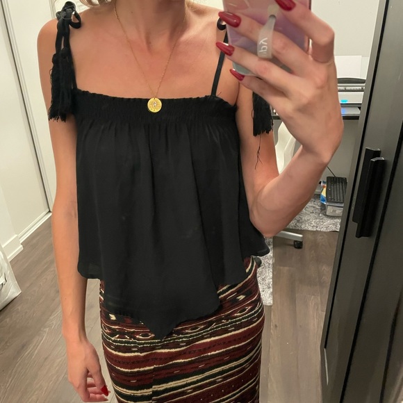 Bohemian Black Flowy Tank with Tie Straps - Embrace Effortless Boho Chic! - Picture 1 of 1